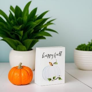 Collins Mini Sign "Happy Fall" with Pumpkin - Decorative Wooden Block Sign for Desk or Shelf Display