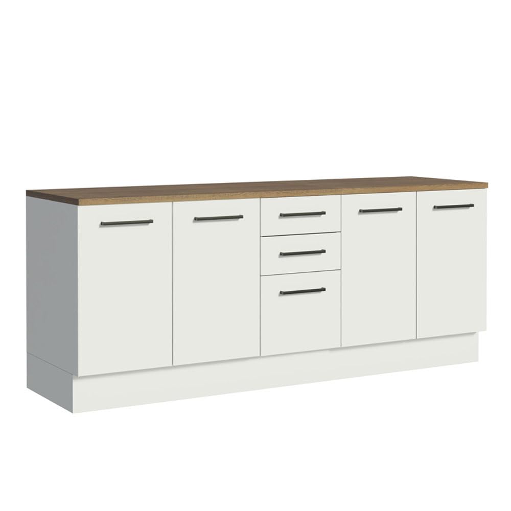 Madesa Garage and Utility Room Storage Cabinet, 78 Inch Wooden Base Unit with 3 Drawers 4 Doors and Adjustable Feet, White