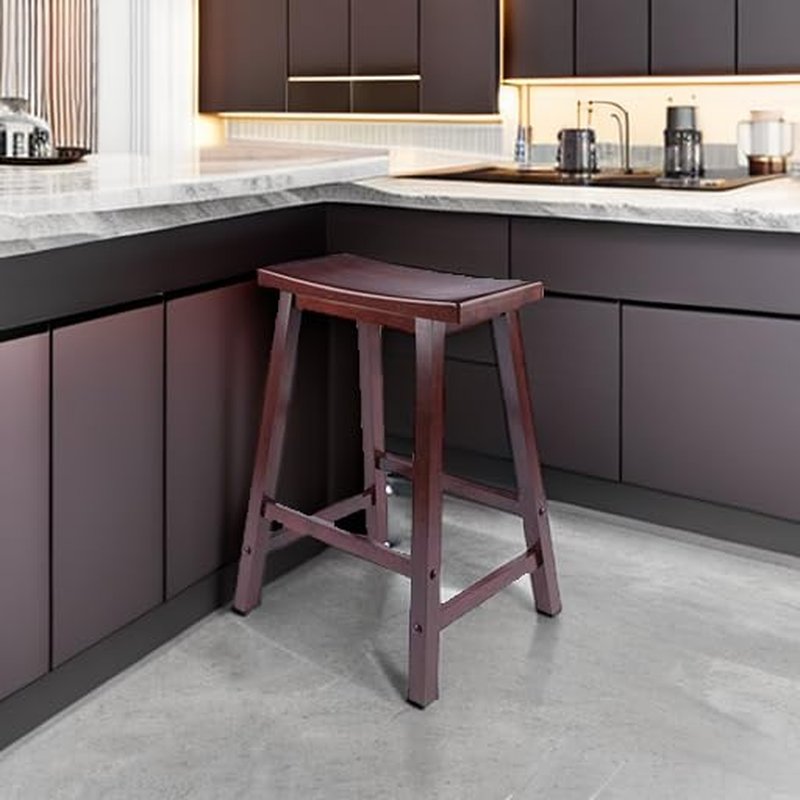 Winsome Satori Saddle Seat Counter Stool, 24" in Walnut, Classic Backless Bar Chairs for Kitchen & Dining Room Seating, Timeless Essential Furniture for Home, Dorm, Apartments