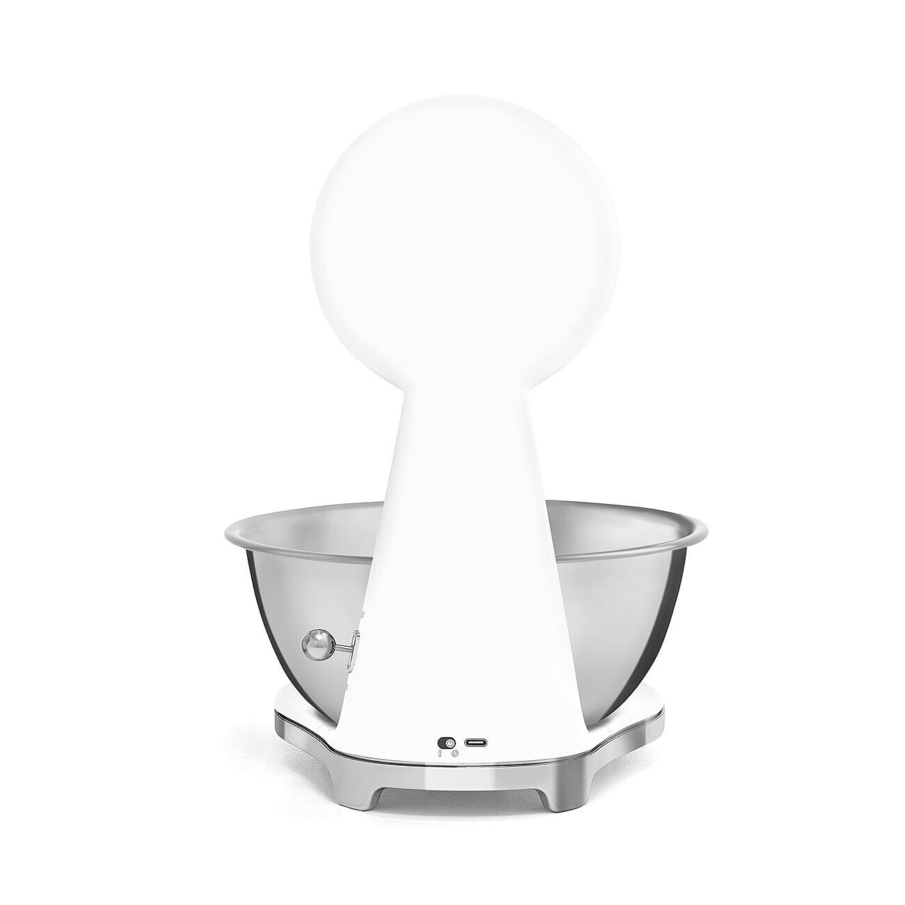 SMEG Retro-Style Analog & Digital Kitchen Scale, 11 lb Capacity, Rechargeable Battery, Backlit LCD Display, Stainless Steel Bowl (White)