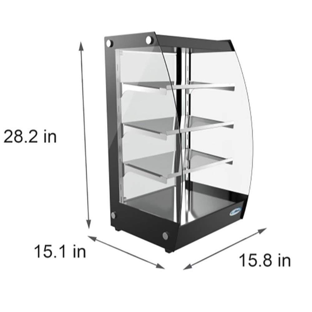 Pemberly Row 4-Tier LED Bakery Display Case, Glass/Stainless Steel, Black Finish, 28.2 in H x 15.1 in W x 15.8 in D, Adjustable Shelves, Self-Service Pastry Case for Cupcakes, Cookies, Cakes
