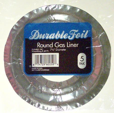 Durable Foil Round Gas Burner Liners, 12 Packs of 5 = 60 Liners