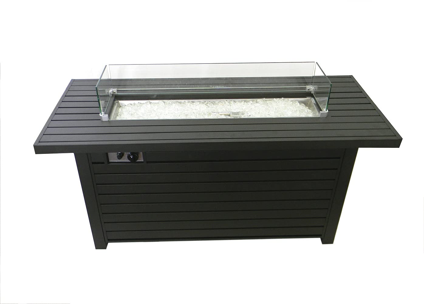 PrimeGlo 54'' Propane Fire Pit Table with Lid, Wind Screen, Fire Glass, Cover Included, Rectangular Fire Pit Table, 50000BTU, Black Mocha Finish