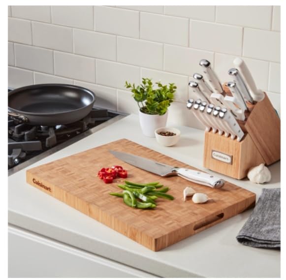Cuisinart 17" Reversible End Grain Bamboo Cutting Board Embedded Handles