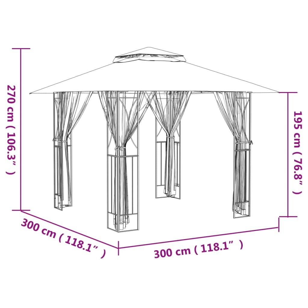 Anthracite Steel Gazebo with Sidewalls, 118.1"x118.1" Outdoor Canopy Tent, Double-Tiered Roof, Patio for Garden Parties Outdoor Structures