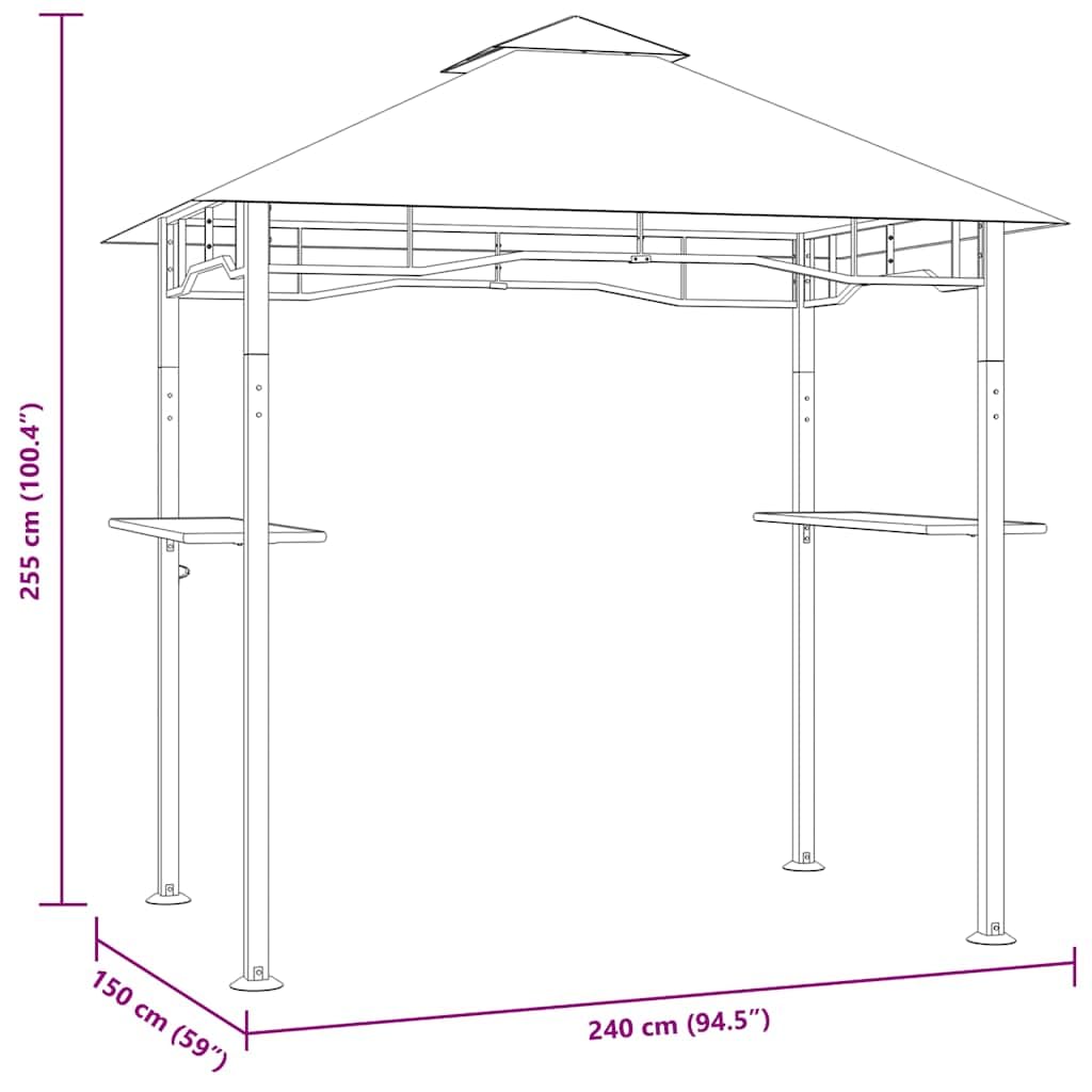 Anthracite Steel BBQ Gazebo, 94.5x59.1x100.4 inch Large Outdoor Canopy for Grilling, Flame-Retardant Polyester Fabric, Patio Tent Outdoor Structures