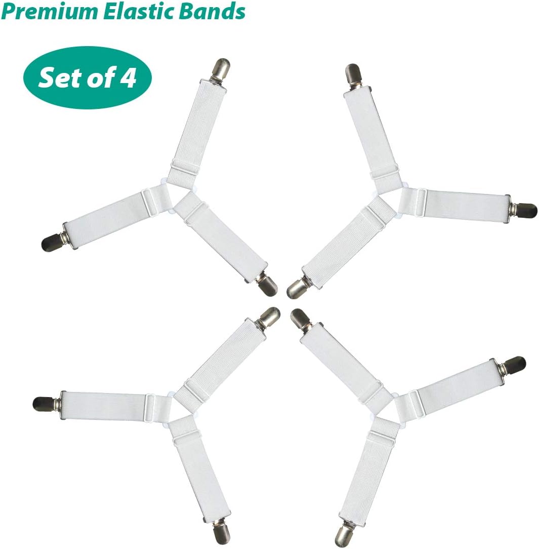Bed Sheet Holder Straps - Fitted Sheet Keepers Fasteners, Elastic Adjustable Holders for a Wrinkle-Free Bed Sheet