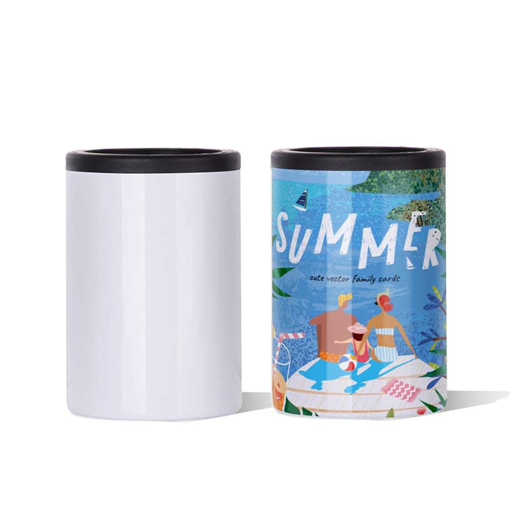 PYD Life 4 Pack 12 OZ Sublimation Blanks Can Insulator White Stainless Steel Can Cooler Beer Holder for Tumbler Press Sublimation Oven Printing