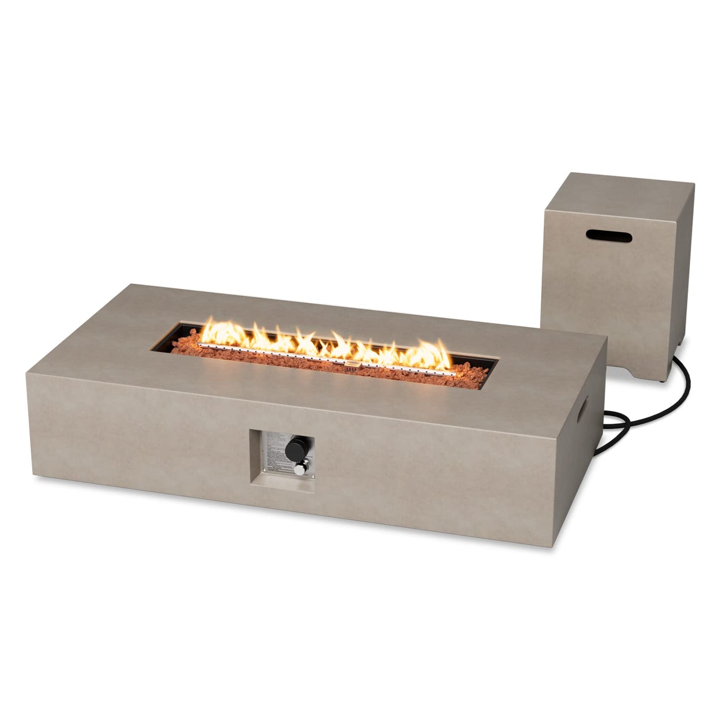 COSIEST 2-Piece Outdoor Propane Fire Table Set, Certified, Rectangle Concrete 56" Rectangular Gray Fire Pit (50,000 BTU) w 20lb Tank Table,Waterproof Cover for Garden, Porch, Backyard