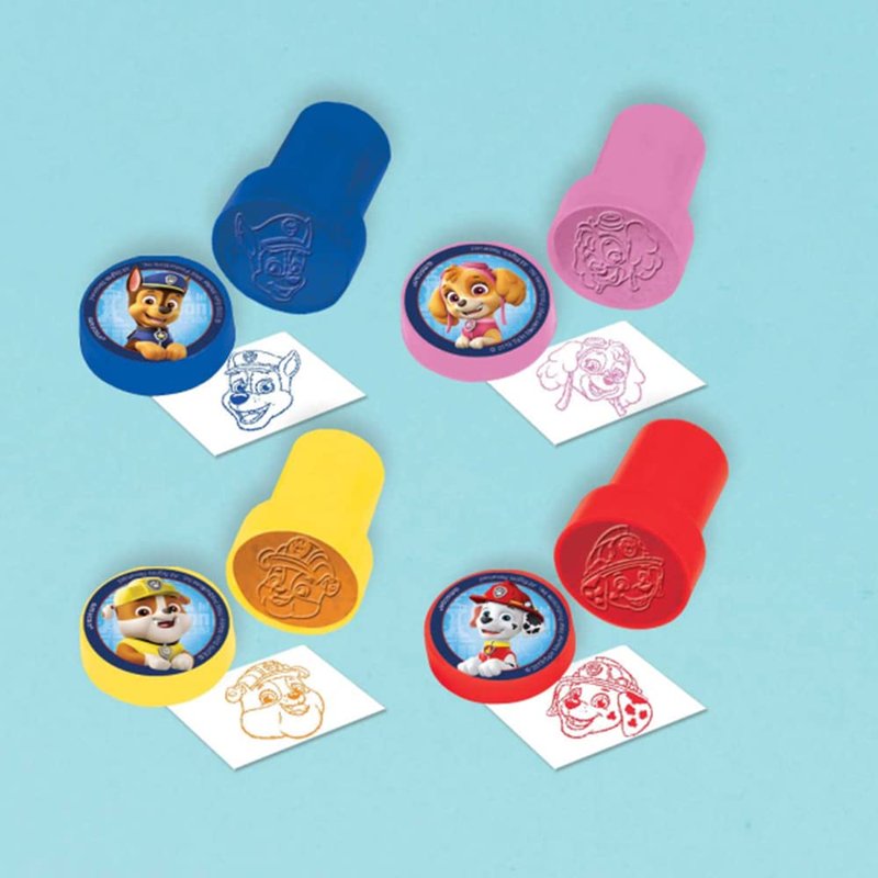 Paw Patrol Adventures Stamper Set - 4-Pack (1" x 1.5") - Blue, Purple, Yellow & Red Stamps - Perfect For Kids' Craft & Party Favors