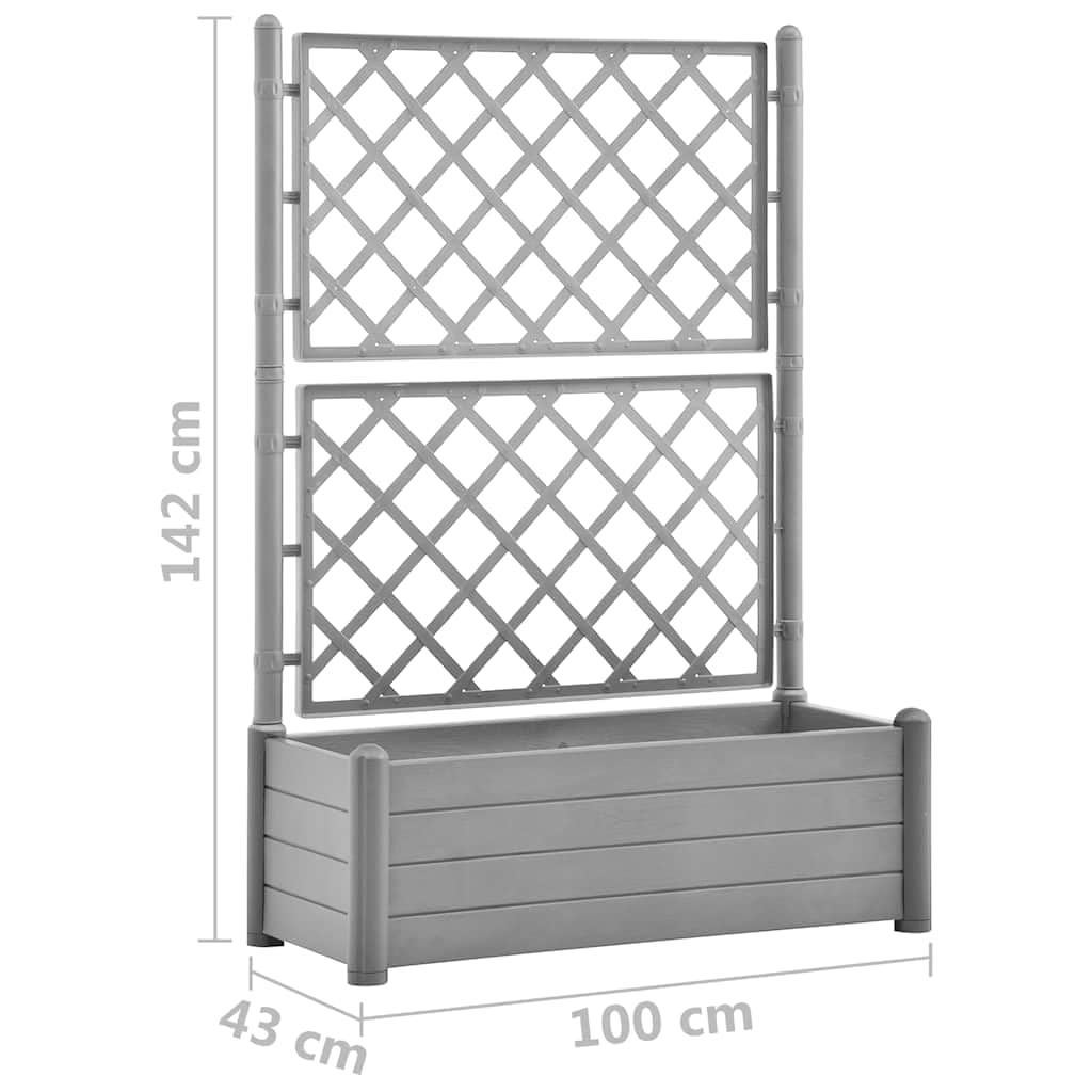 Foknhdi Large Rectangular Stone Grey Planter Box with Integrated Trellis 39.4x39.4x55.9 in UV-Resistant Polypropylene Vertical Herb Garden for Patio Balcony Outdoor and Indoor Spaces