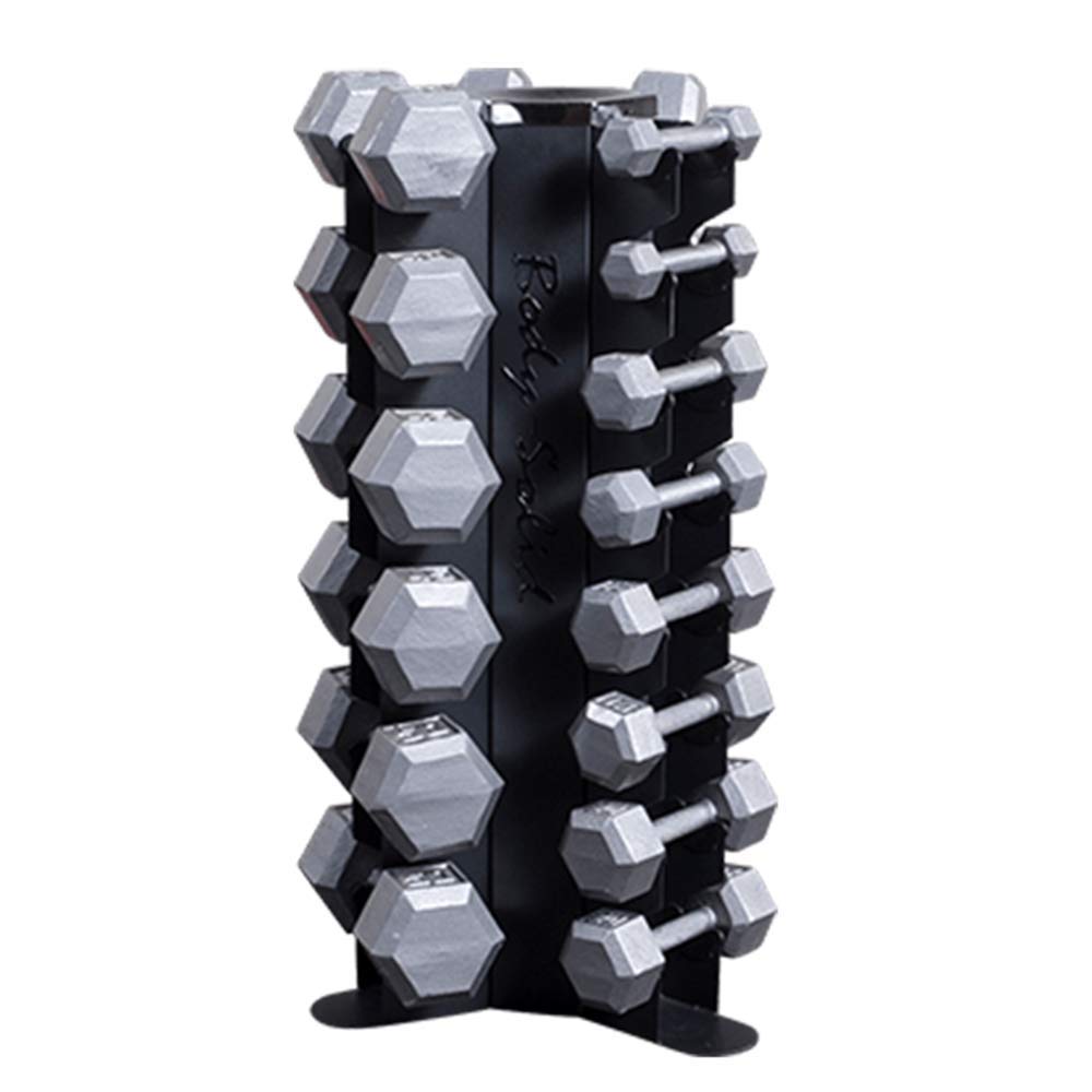 Body-Solid 3-Side Vertical Dumbbell Rack for 5-50 lb. - Compact, Space-Saving Weight Holder for Home Gym, Holds upto 10 Pair of Dumbbells with Medicine Ball Storage Tray