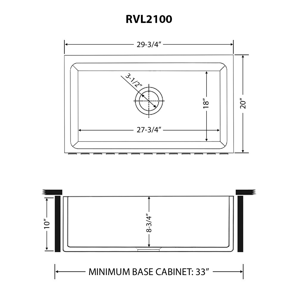 Ruvati 30 x 20 inch Fireclay Reversible Farmhouse Apron-Front Kitchen Sink Single Bowl - White - RVL2100WH