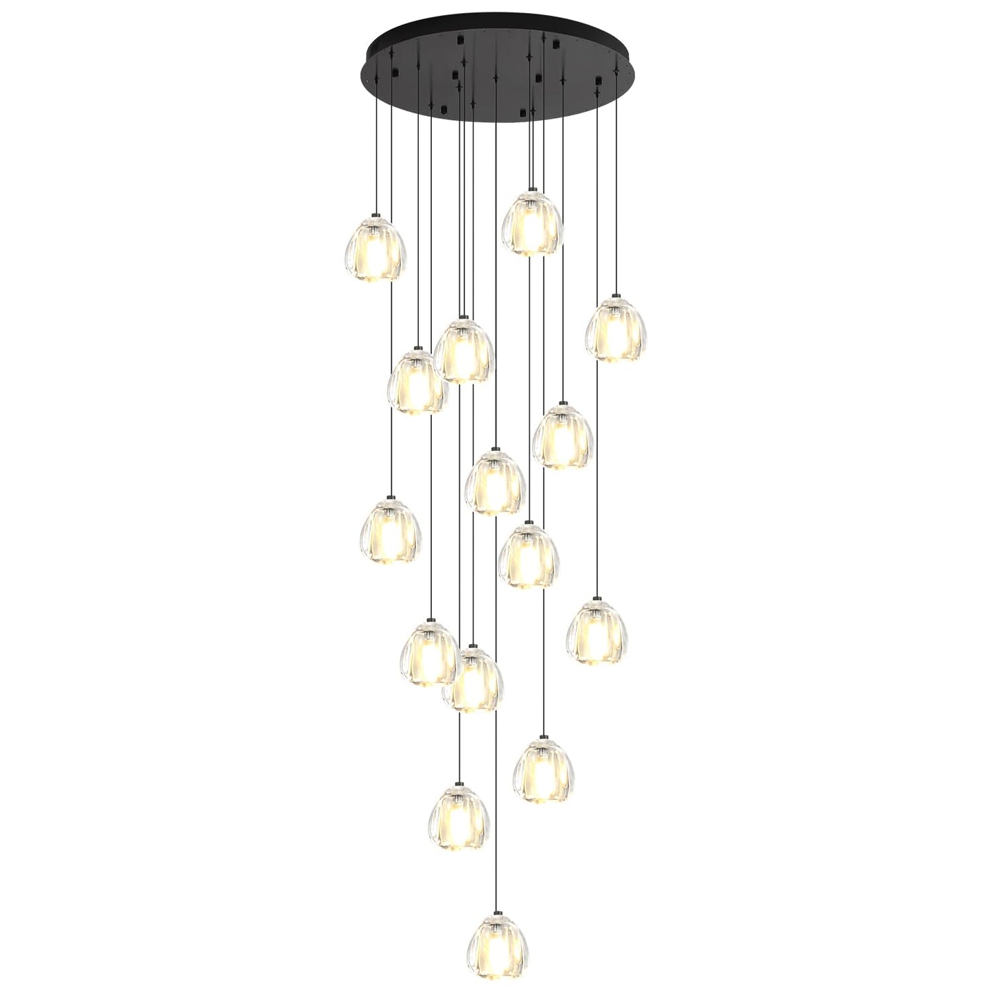 ABTTOI 16-Lights High Ceiling Chandelier H130 Modern Chandeliers LED High Ceiling Pendant Light Bubble Crystal Chandelier for Foyer Hallway Stairwell Black Adjustable Long Lights Fixture