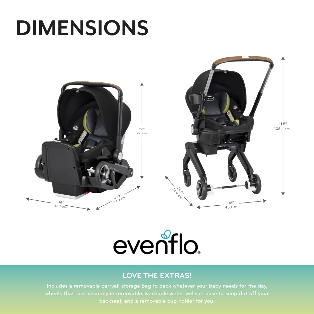 Evenflo Shyft DualRide Preemie and Infant Car Seat Stroller Combo 3-30lbs with Carryall Storage (Durham Green)