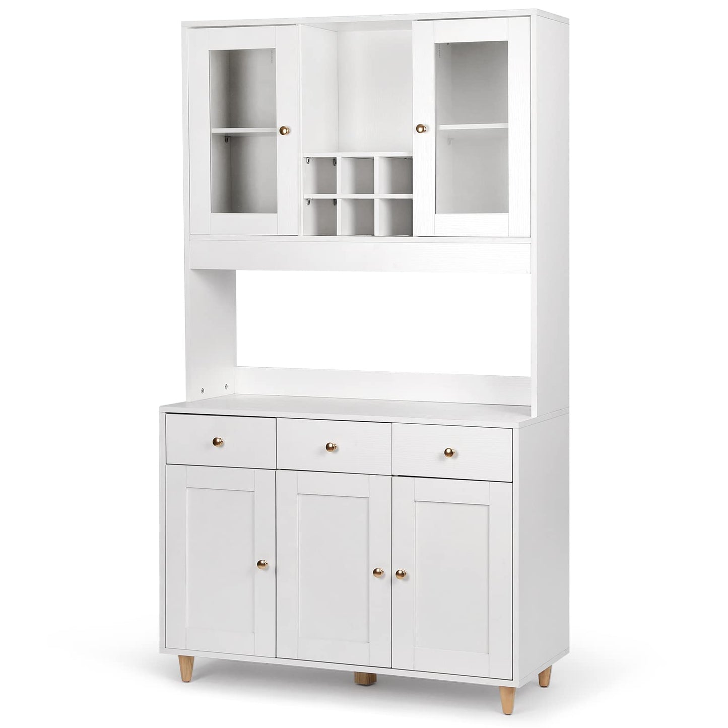 VOWNER 71" Traditional Freestanding Kitchen Pantry Storage Cabinet, with 3 Drawers and 5 Cabinets, White