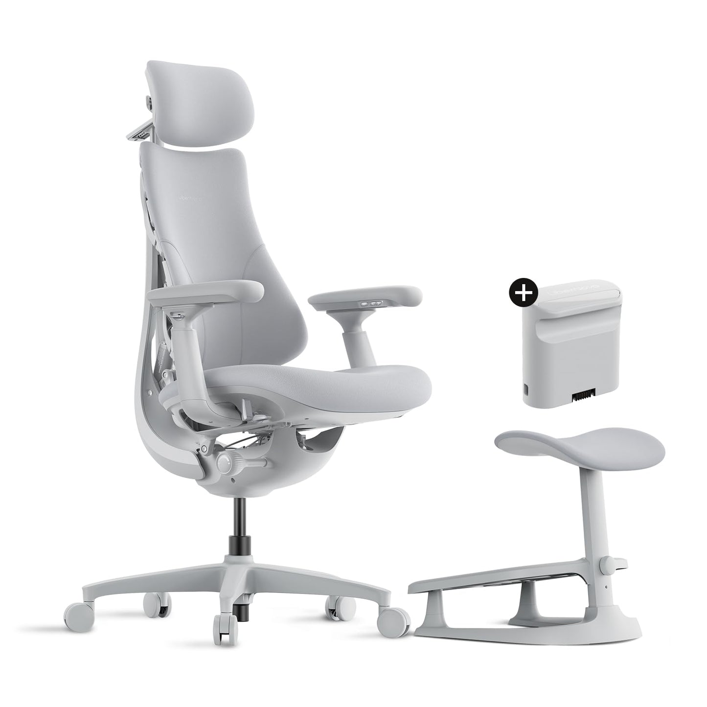 LiberNovo Dynamic Ergonomic Desk Chair + StepSync Footrest + Extra Battery Bundle - Comfy Home Office Chair with Adaptive Lumbar Support, 160° Recline & Built-in Spine Stretch, Gray+48cm