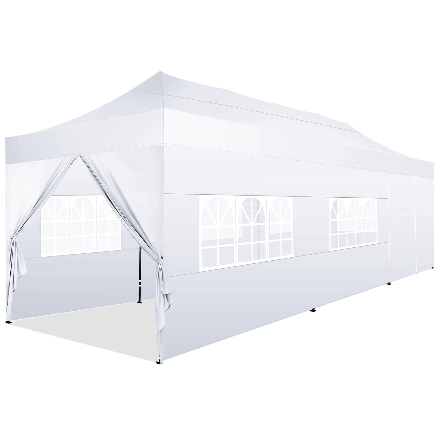 COBIZI 10x30 Pop Up Canopy with 8 Sidewall,Heavy Duty UPF 50+ All Season Wind Waterproof Commercial Outdoor Wedding Party Tents for Parties Canopy Gazebo with Roller Bag(10 x 30 ft White)
