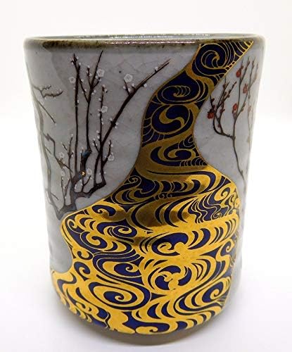 Kutani Yaki Japanese Teacup, Gold Plum Design.