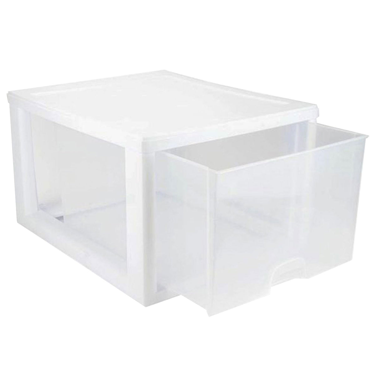 Sterilite 16-Pack 27 Quart Stacking Drawer, Clear Storage Closet Organizer, White Frame - Stackable Modular Plastic Drawers for Clothes, Accessories, Craft Supplies, Shoes or Linens