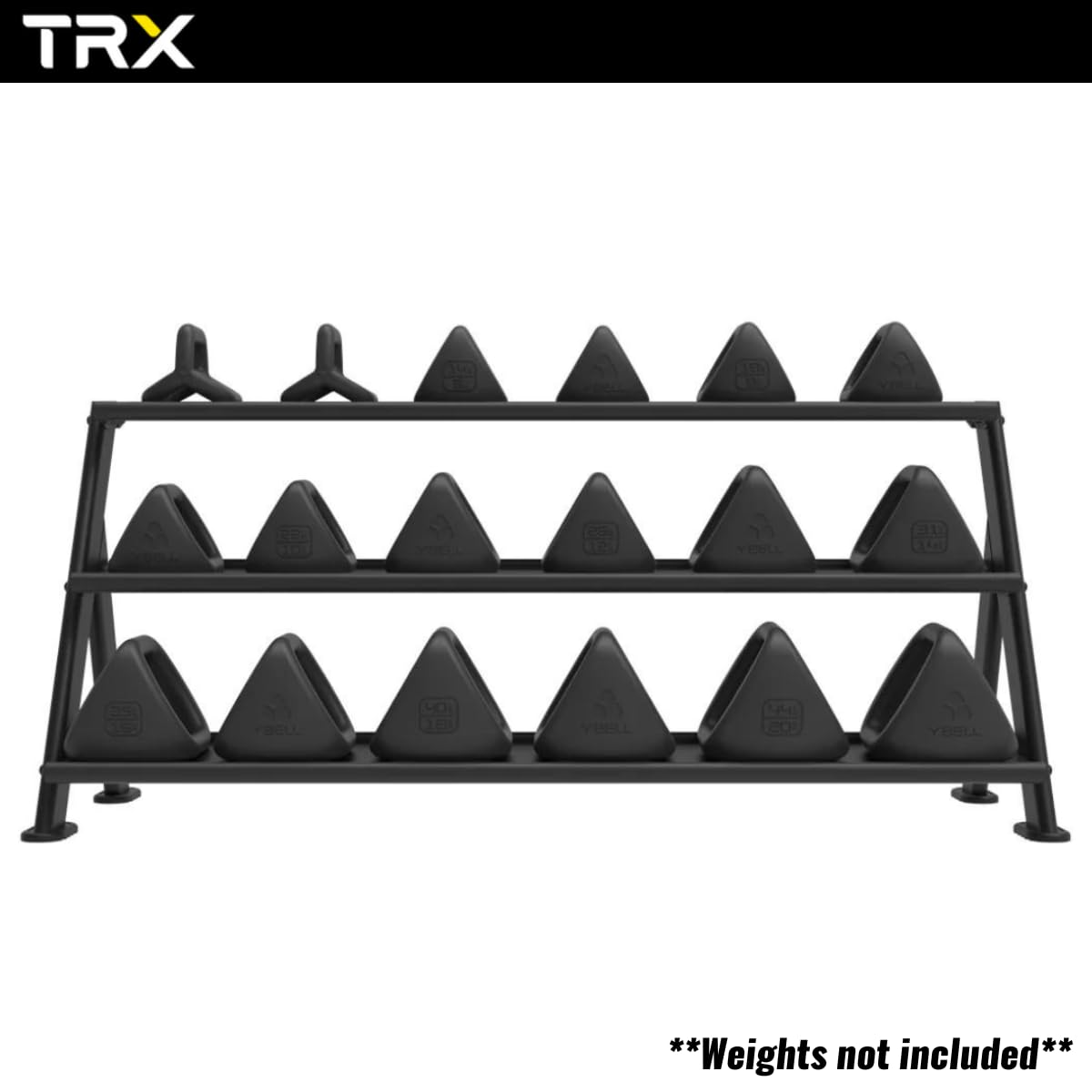 YBell TRX Horizontal Rack | Short rack holds up to 18 TRX YBells | Commercial-grade Steel Rack with Rubber-padded Shelving and Rounded Edges Keeps You and Your Gear Safe | 65" L x 23" W x 29" H