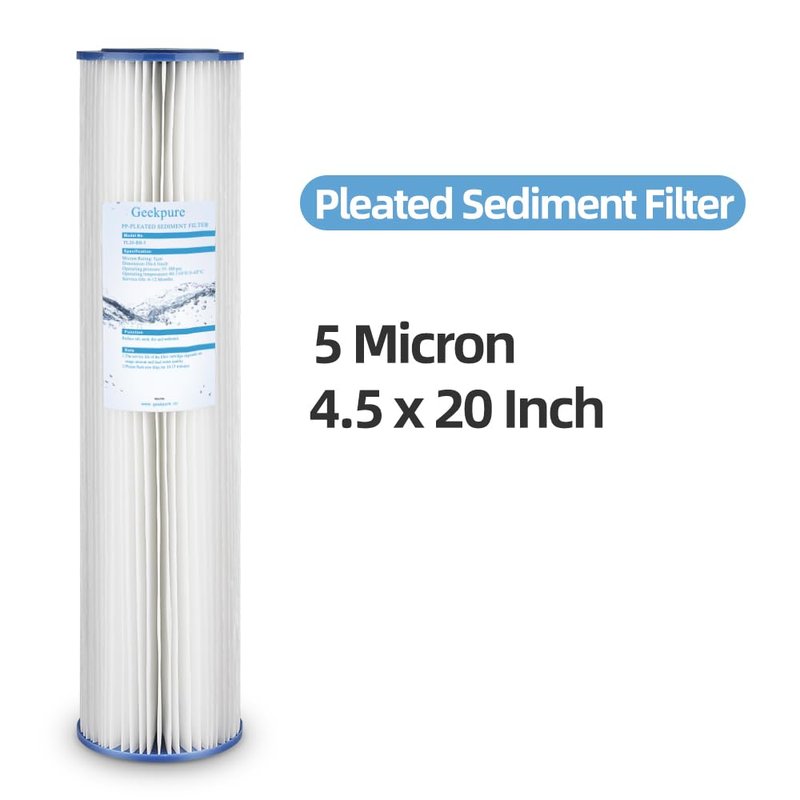 Geekpure Whole House Pleated PP Polypropylene Sediment Replacement Filters -4.5" x 20"-5 Micron -Pack of 4
