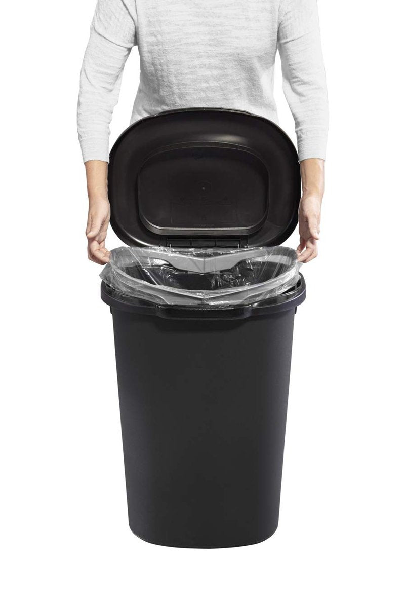 Rubbermaid Commercial Products Touch Top Trash Can/Wastebasket with Lid, 13-Gallon, Small Black Garbage Bin for Home/Kitchen/Bathroom/Bedroom/Office