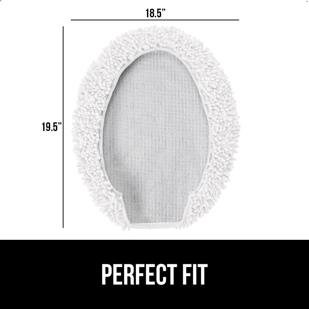 GORILLA GRIP Soft Chenille Bathroom Toilet Lid Cover, Machine Washable Seat Covers, 19.5x18.5, Stays in Place Rubber Backing, Fits Most Round, Elongated and Oblong Lids, Decor, Bright White