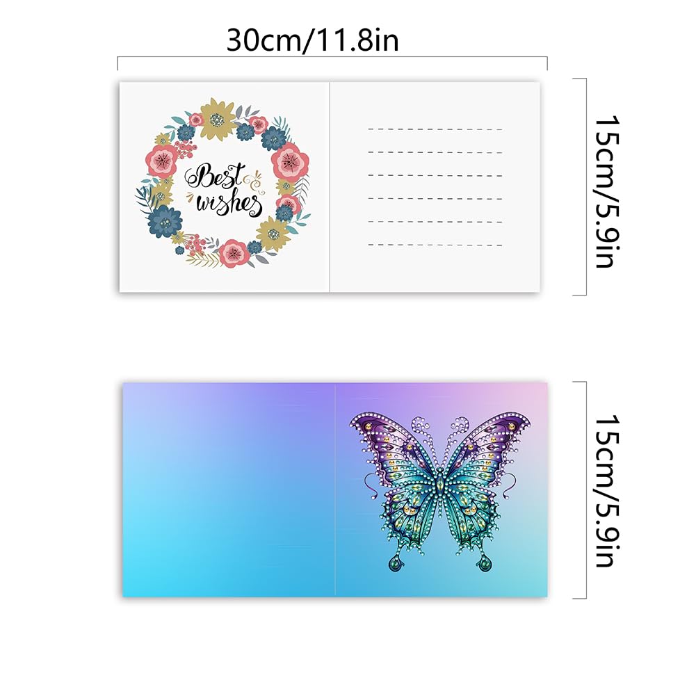 POETRYDRAW 6 Pack 5D DIY Diamond Art Painting Greeting Card Kit, Diamond Art Christmas Butterfly Greeting Card, Crafts Kit Creative with Envelope