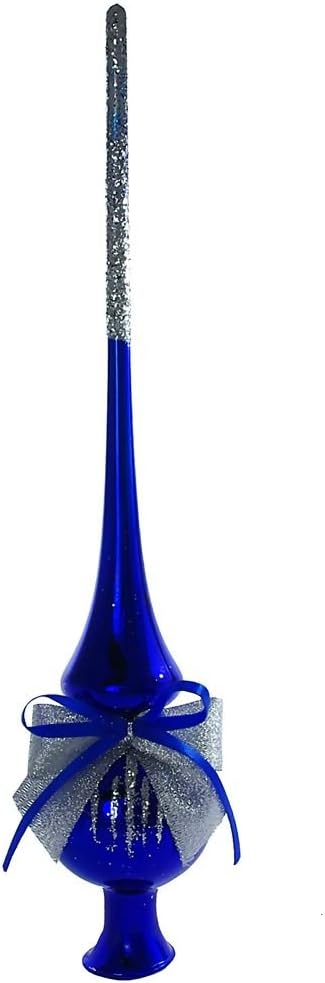 HolidayGiftShops Rays Vintage Glass Christmas Mini Tree Topper, Blue