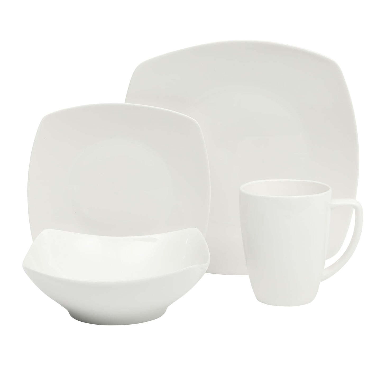 Gibson Home Zen Buffet White Porcelain Dinnerware Set for 4, Square Plates Bowls and Mugs, Chip and Scratch Resistant, Dishwasher and Microwave Safe, 16 Piece