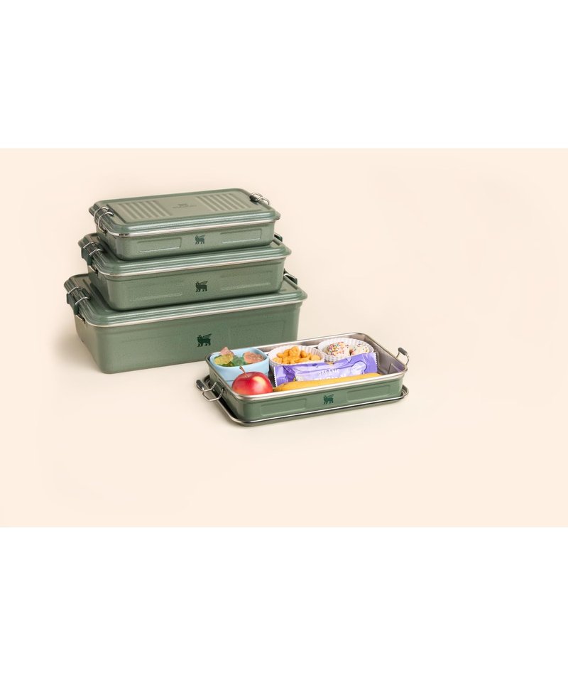 STANLEY Classic Legendary Useful Box 3.8 qt | Metal Snack and Lunch Box | Durable Stainless Steel Travel Food Storage Container | Hiking, Camping, School, or Work | BPA-Free | Hammertone Green