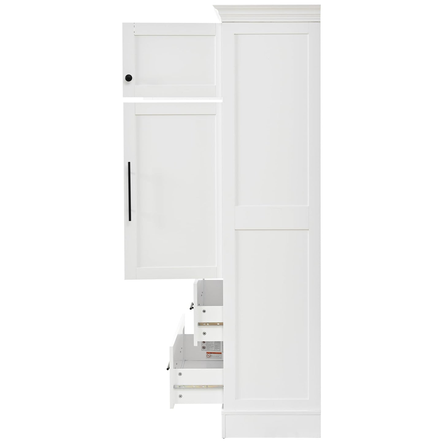 Merax 72.6" Farmhouse Kitchen Pantry Cabinet with Pull-Out Trays & Drawers, Freestanding Pantry with Cake Pan Storage, 4-Door Shaker Style Storage Cabinet, 40" L x 18" W, White