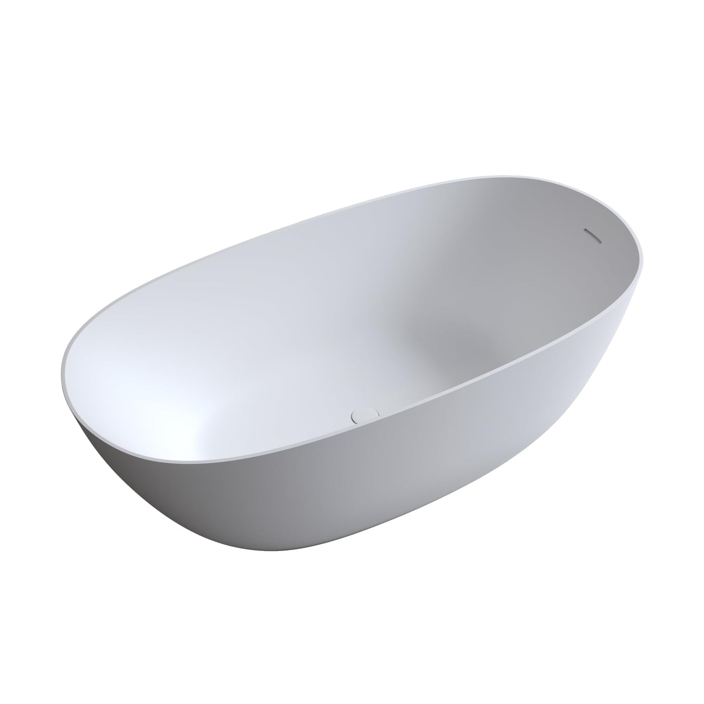 GDFStudio 69" Solid Surface Freestanding Bathtub, Matte White Stone Resin Soaking Tub with Overflow and Pop-Up Drain, Thick Edge Oval Stand Alone Deep Soaker Tub for Modern Bathroom Spa Relaxation