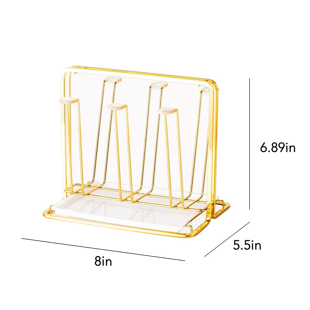 YISMAN Metal Cup Drying Rack with 6 Hooks, Bottle Drying Rack with Drain Tray,Coffee Mug Holder,Mug Organizer Golden