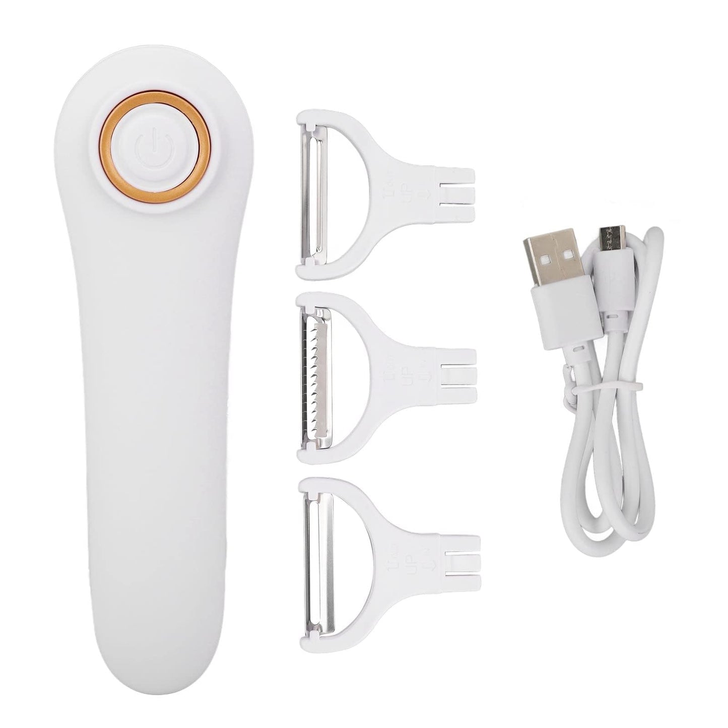 Electric Potato Peeler, Handheld Vegetable Peeler Set with 3 Interchangeable Blade Heads USB Rechargeable Veggie Fruit Peeler for Pears, Carrots, Cucumber