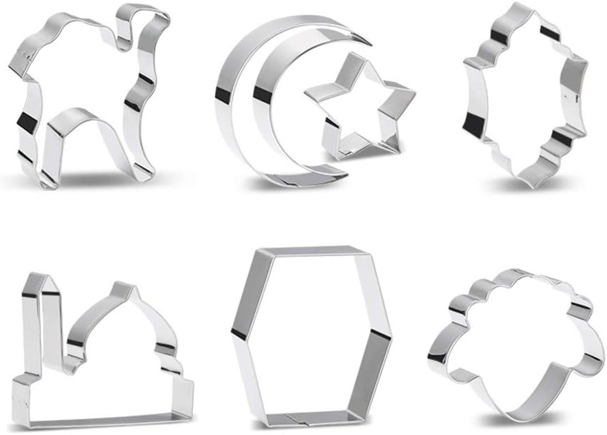Aprildecember Ramadan and Eid Cookie Cutter Set of 7 - Includes Mosque, Lantern, Moon, Star, Kaba, Sheep Head, Camel