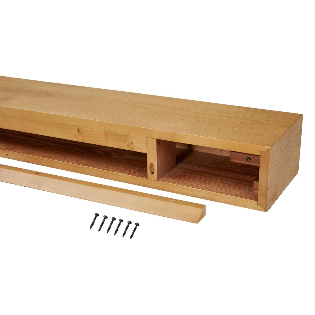 Touchstone Floating Fireplace Mantel Shelf – Solid Wood Wall-Mounted Mantel – Rustic Farmhouse Style 84 Inch – Natural Finish