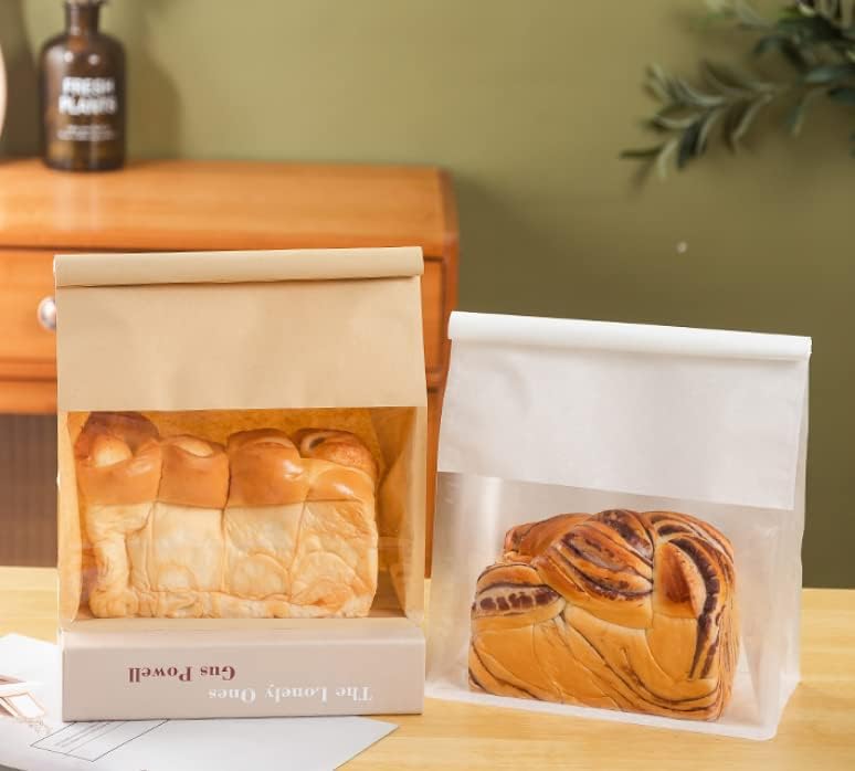 Pack of 50 Paper Bread Bags, Large Bakery Storage Bags with Window for Home Sourdough Bread Packaging