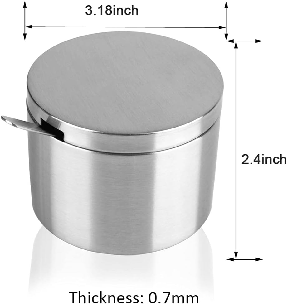 Sugar Container with Lid and Spoon, Stainless Steel 12 Ounce Multi-Function Spice Jar for Kitchen