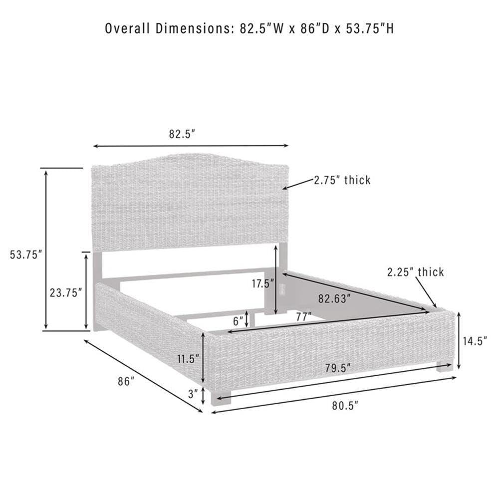 Pemberly Row Coastal Wood/Rattan King Platform Bed, Natural Brown Finish, Handwoven Banana Leaf, Matte Black Feet, 53.75" H x 82.5" W x 86" D, Includes Headboard/Footboard, Rustic Bedroom Furniture