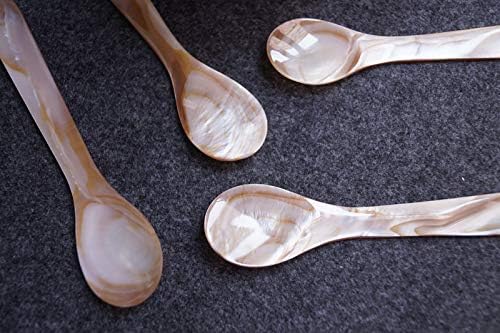 DUEBEL Set of 6 Pink Mother of Pearl Caviar Spoons, 4.5 inch / 11cm with Round Handle for Caviar or Egg Serving
