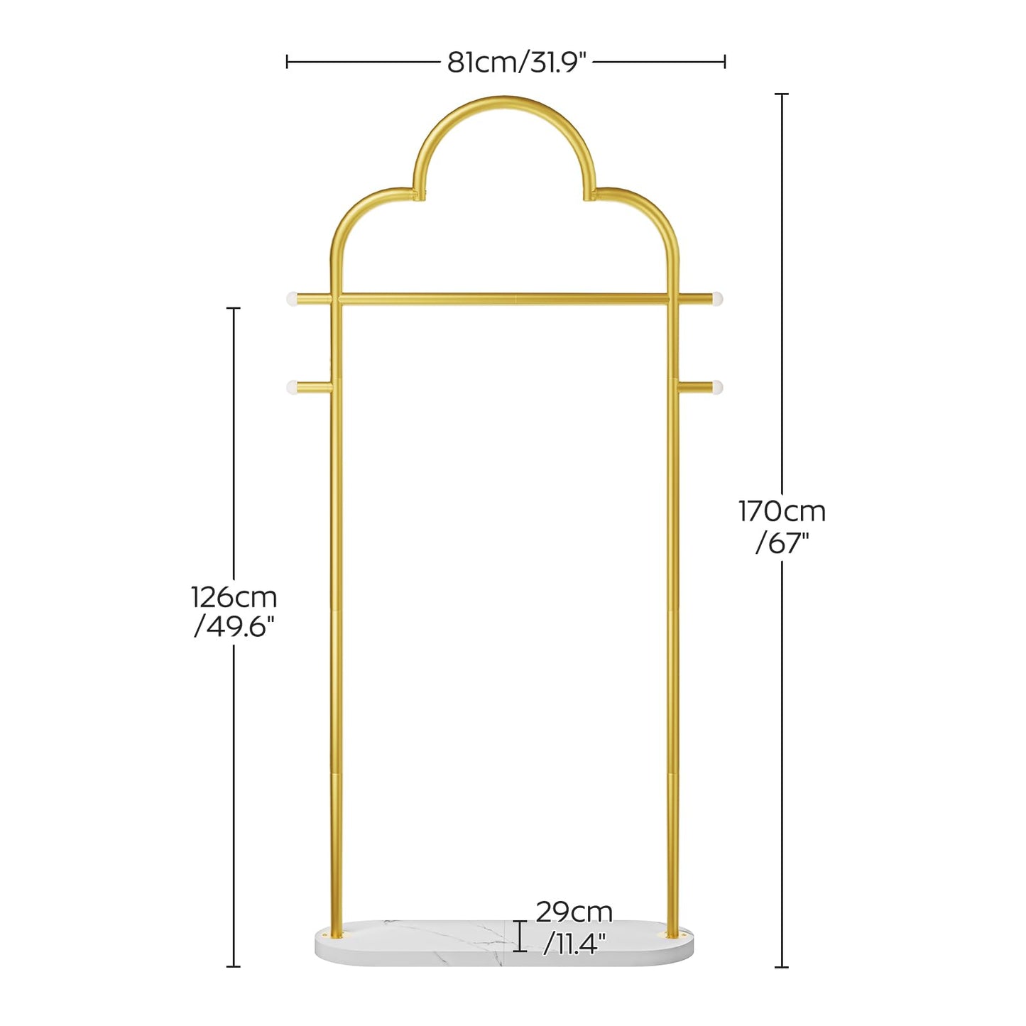 YATINEY Coat Rack Freestanding, Heavy Duty Clothes Rack with 4 Hooks, Metal Coat Hanger Stand with Stable Base, Gold Clothing Rack for Entryway, Bedroom, Office, Gold and Marble White YM04DM