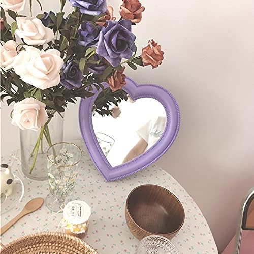 Pink Love Mirror Desktop Makeup Mirror, Wall Mounted Dual-Use Heart-Shaped Vanity Mirror for Girl Room