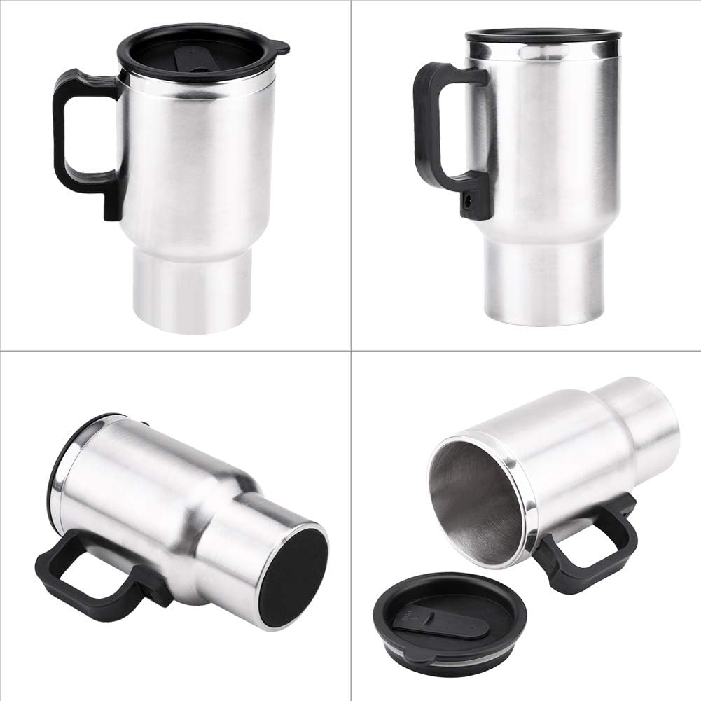 Keenso 12V Electric Car Cup Travel Heating Cup, 450ml Stainless Steel Electric Kettle Coffee Mug Heater