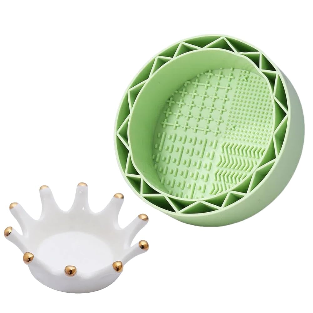 Babluble Paint Brush Cleaner Rinse Cup with Brush Holder,Ceramic Drip Tray for Acrylic, Watercolor & Art Supplies (Green)