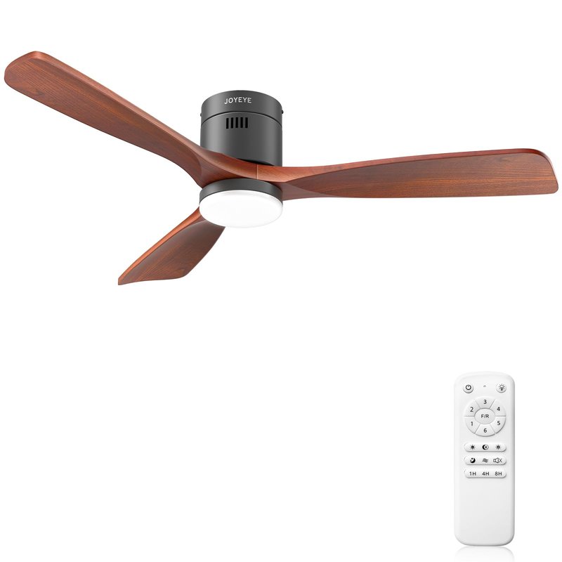 52 Inch Ceiling Fans with Lights and Remote, Solid Wood 3 Blade Modern Ceiling Fan, Quiet DC Motor, 6 Speeds, Dimmable LED, Timer, Indoor & Covered Outdoor Living Room, Bedroom, Patio (Darkwalnut)