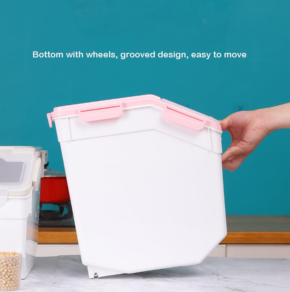 Qiveno Large Flour Storage Container Bin 25lb, 2Pack Airtight Rice Storage Containers with Wheels Seal Locking Lid, BPA Free with Measuring Cup&Scoop for Flour, Rice, Grain(Gray)
