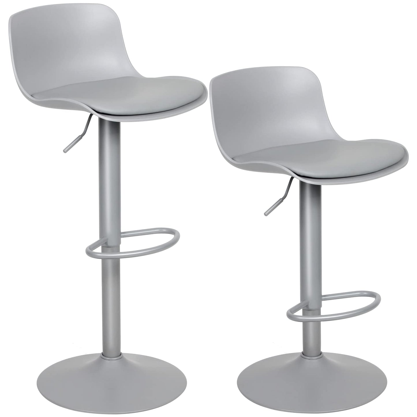 Kidol & Shellder Bar Stools Set of 4 Adjustable Counter Height Barstools Modern PU Leather Swivel Tall Bar Chairs Upholstered Bar Stool with Back for Kitchen Island(Gray)
