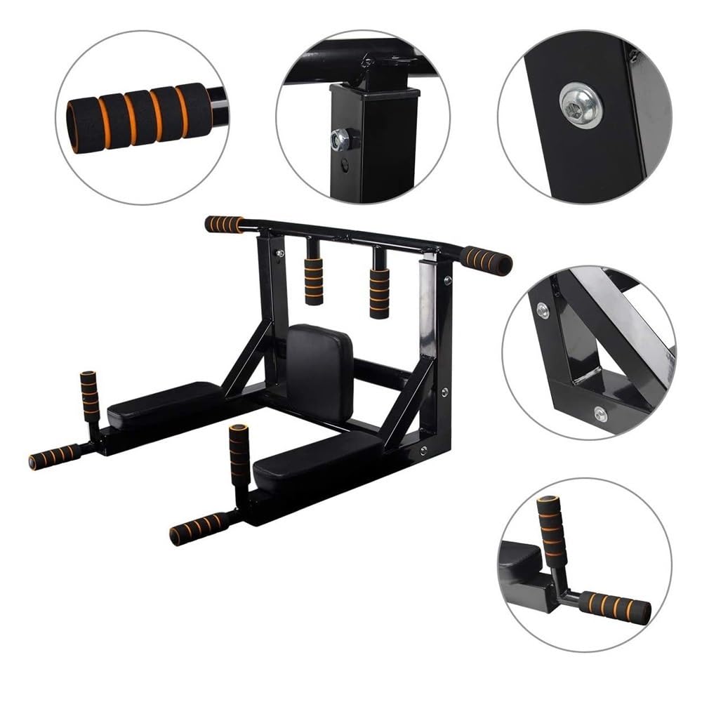 JDXQBLD Pull Up Bar, Wall Mounted Pull Up Bar Dip Station for Full-Body Strength Workouts Home Indoor Gym, 2 in 1 Multifunctional Chin Up Bar, Power Tower Exercise Training Equipment Fitness